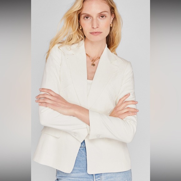 Jason Wu Ivory Cream Linen Embroidered One Button Fitted Blazer - Picture 1 of 7